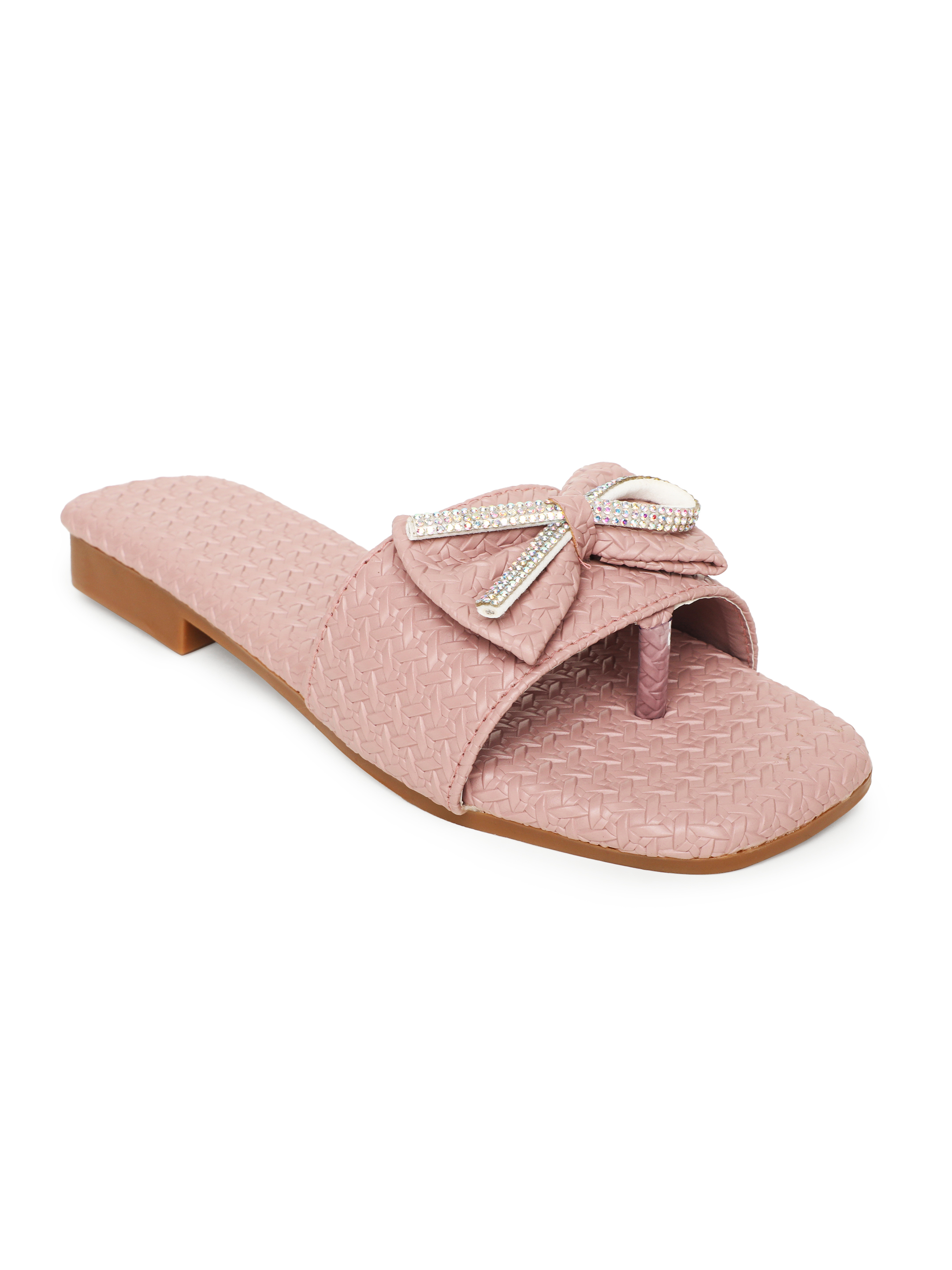 Women Pink Open Toe Flats with Bows