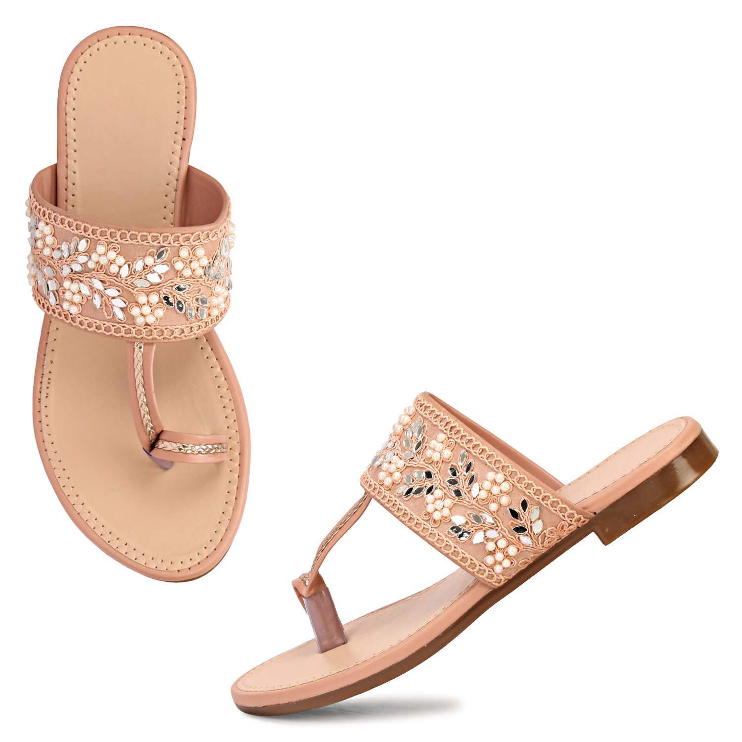 Girls Embellished Ethnic One Toe Flats with Embroidered